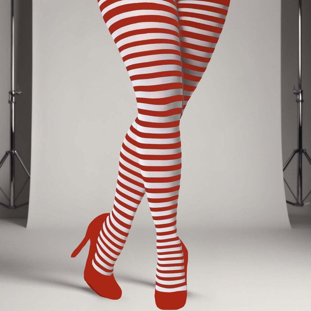 Striped Tights Plus 1x/2x (16-20) 3x/4x (22-26) Womens Opaque Red-White Hosiery